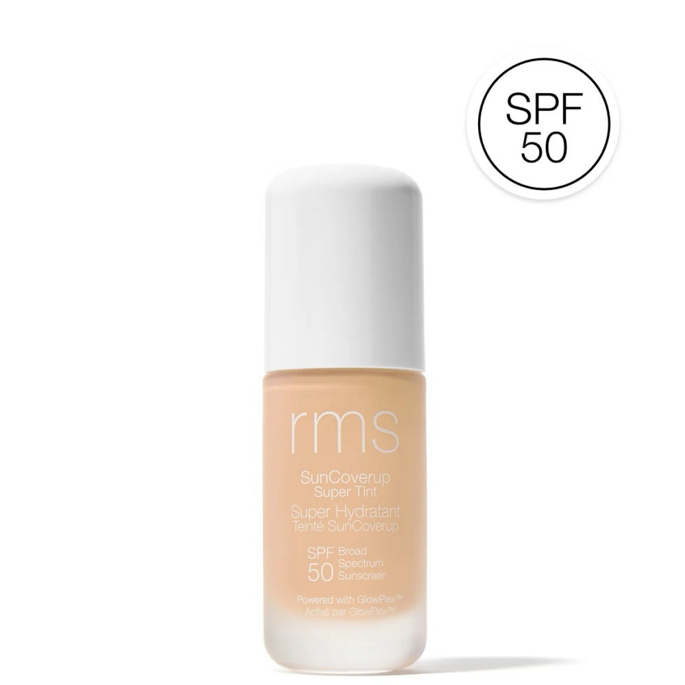 RMS Beauty SunCoverup tinted sunscreen bottle, light beige; SPF 50 seal shown