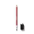 Lip pencil in rosy pink nude shade, sharpened tip with clear base and black cap