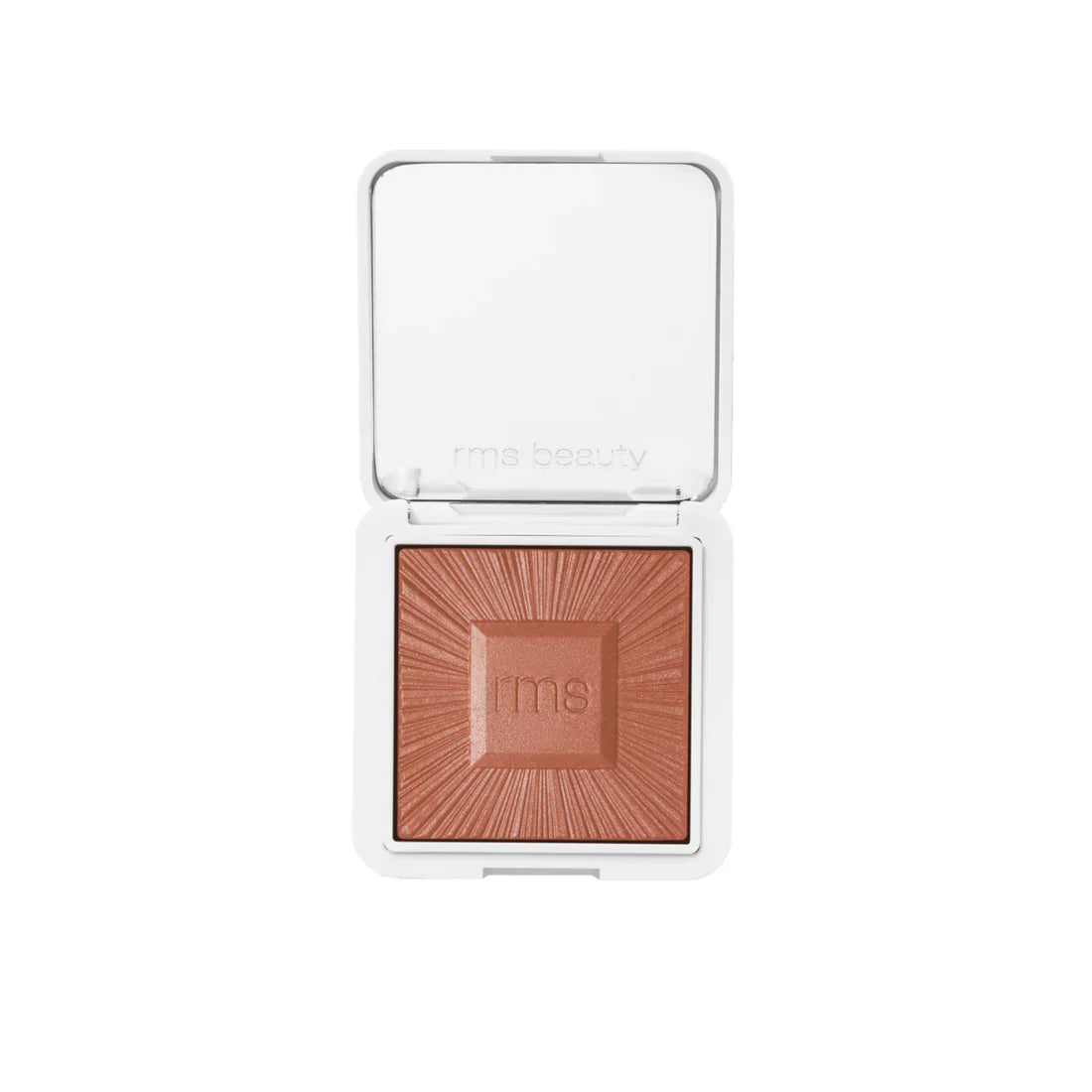 Bronzer compact with open lid showing a warm medium bronze powder pan