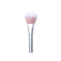 Powder blush brush with pink bristles and silver handle