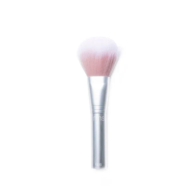 Powder blush brush with pink bristles and silver handle