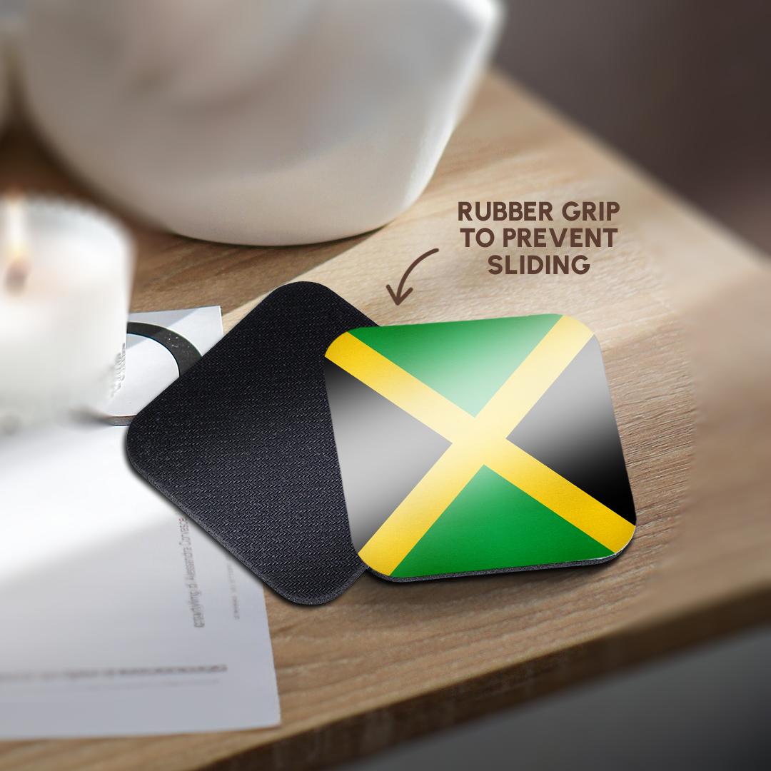 3dRose InspirationzStore Flags - Flag of Jamaica square - Caribbean Jamaican green black with yellow gold saltire cross - The Cross - Coasters (cst_158342)