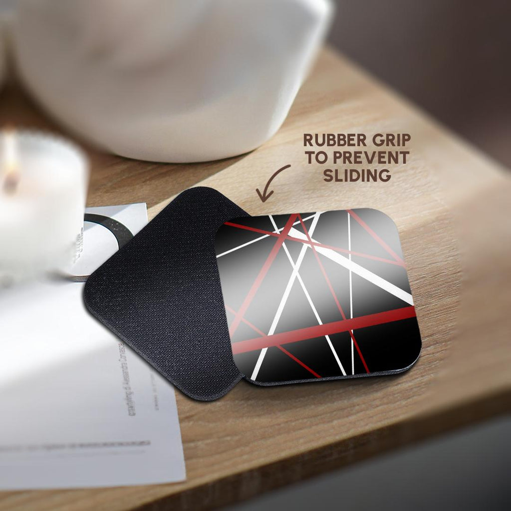 3dRose Taiche - New Media Art - Kaleidoscope - Red and White Stripes on A Black Background - Coasters (cst_214093)
