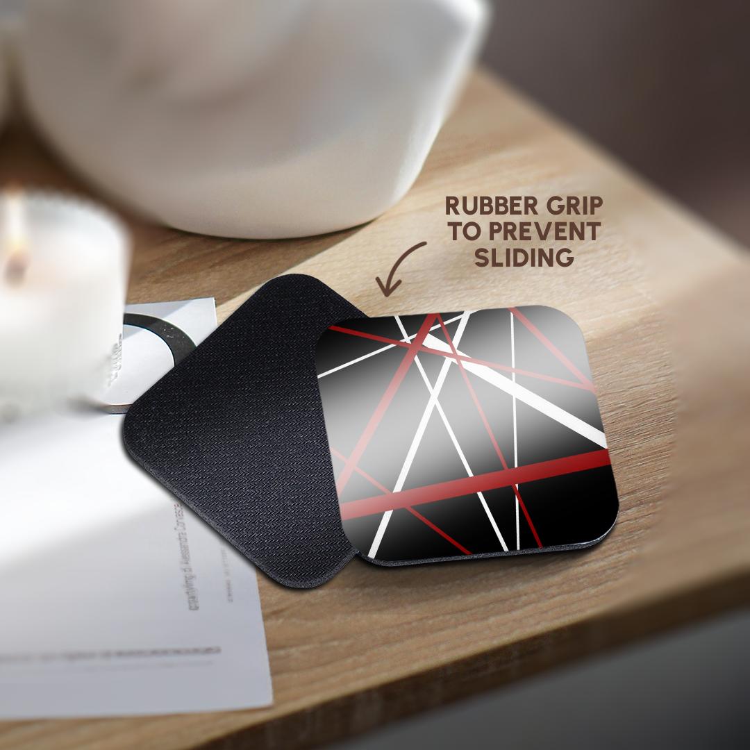 3dRose Taiche - New Media Art - Kaleidoscope - Red and White Stripes on A Black Background - Coasters (cst_214093)