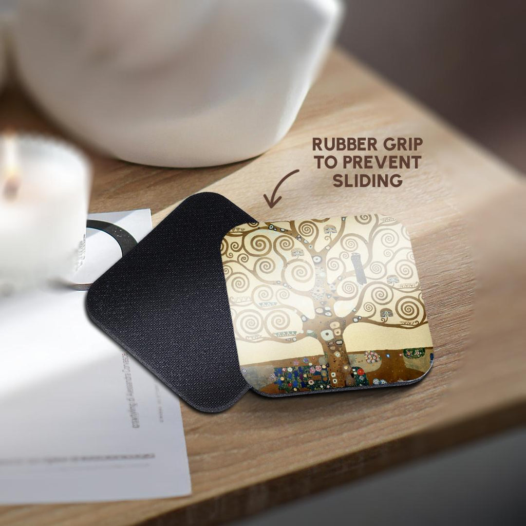 3dRose InspirationzStore Vintage Art - The Tree of Life 1909 by Gustav Klimt - Stylish Swirling Branches - Brown - fine Art Deco Swirls - Coasters (CST_155632)