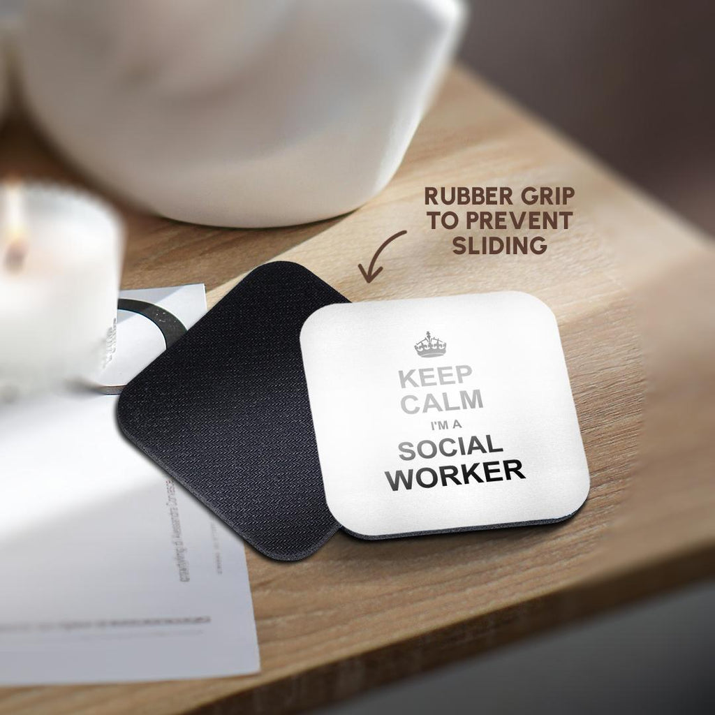 3dRose InspirationzStore Typography - Keep Calm Im a Social Worker - job pride - funny profession work gift - Coasters (cst_194473)