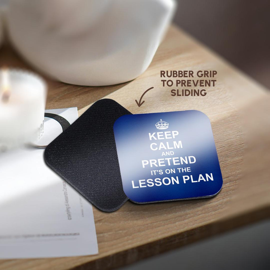 3dRose InspirationzStore Typography - Navy Blue Keep Calm and Pretend its on the Lesson Plan teacher gift - Coasters (cst_179742)