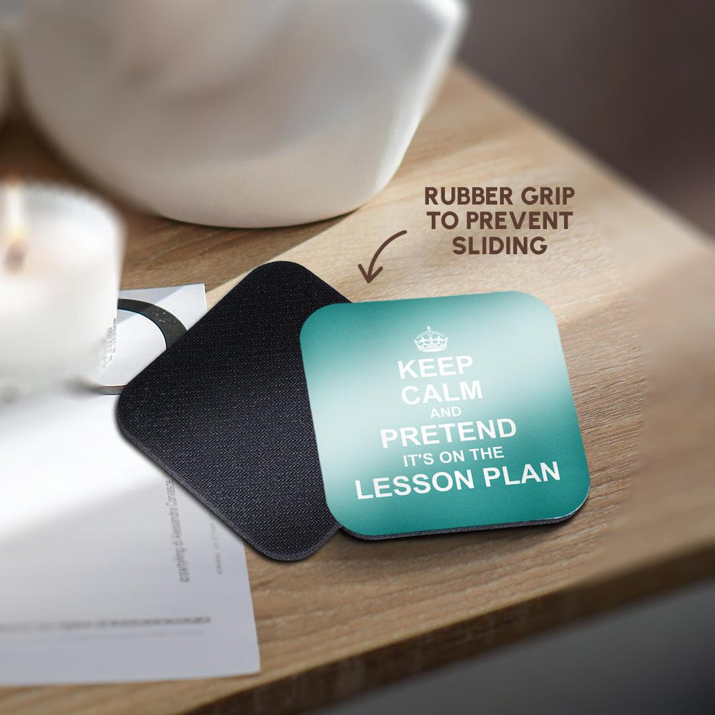 3dRose InspirationzStore Typography - Turquoise Keep Calm and Pretend its on the Lesson Plan teacher humor - Coasters (cst_179748)