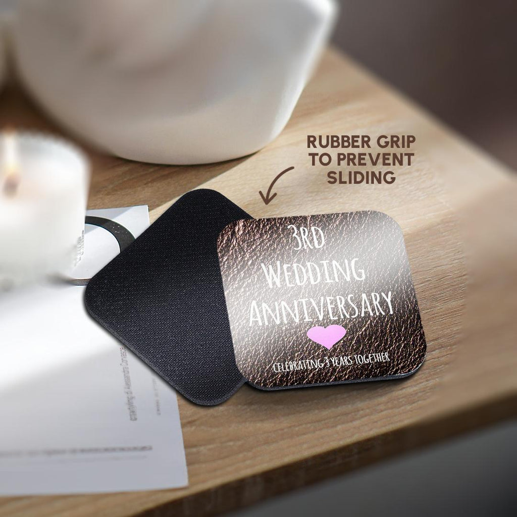 Coasters - InspirationzStore Occasions - 3rd Wedding Leather Celebrating 3 Years Together Third Anniversaries Three Yrs