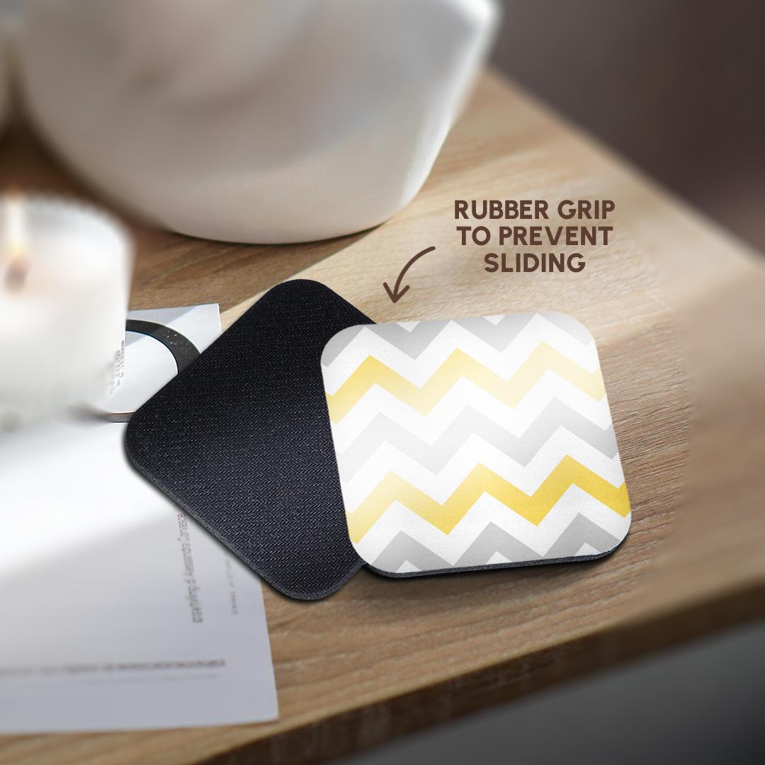 3dRose InspirationzStore Chevron Patterns - Yellow and Grey Chevron zig zag pattern - gray white zigzag stripes - Coasters (cst_179795)