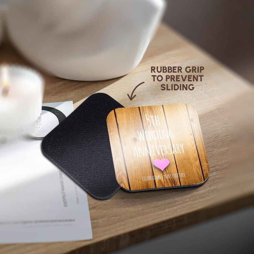 3dRose InspirationzStore Occasions - 5th Wedding Wood Celebrating 5 Years Together - Fifth Anniversaries Five yrs - Coasters (CST_154433)