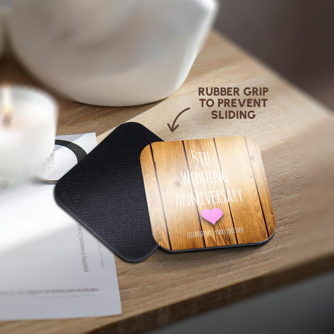 3dRose InspirationzStore Occasions - 5th Wedding Wood Celebrating 5 Years Together - Fifth Anniversaries Five yrs - Coasters (CST_154433)