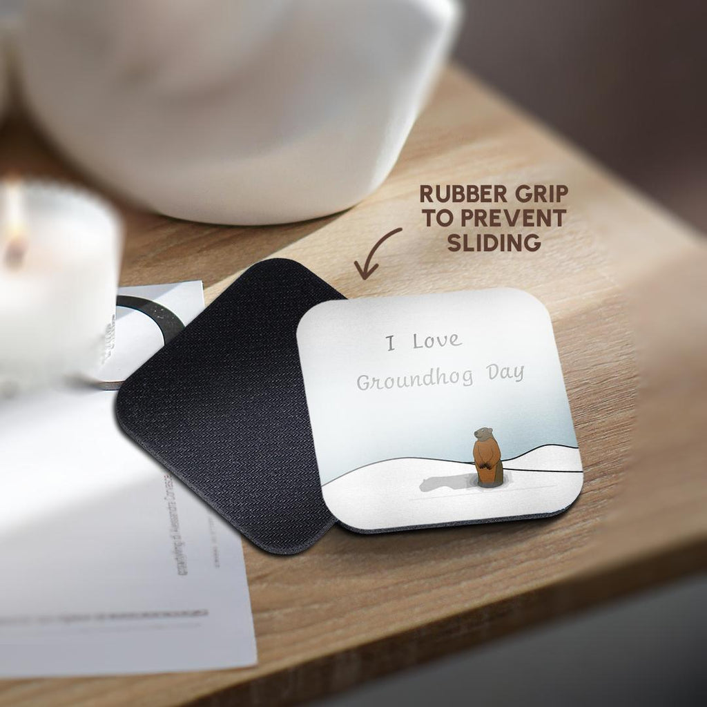 3dRose Florene - Humor - Print of I Love Groundhog Day Cartoon - Coasters (cst_204327)