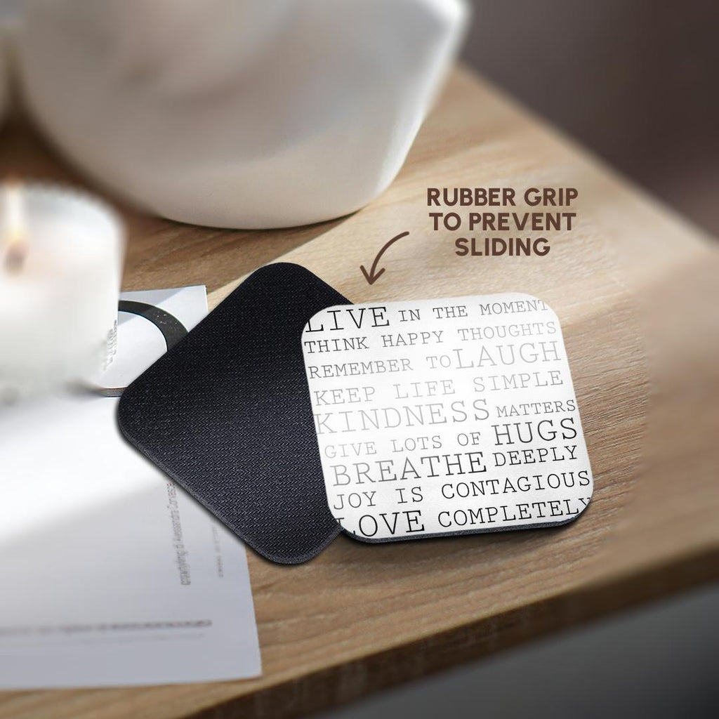 3dRose PS Inspirations - Inspirational Words Black and White Text - Coasters (cst_179040)