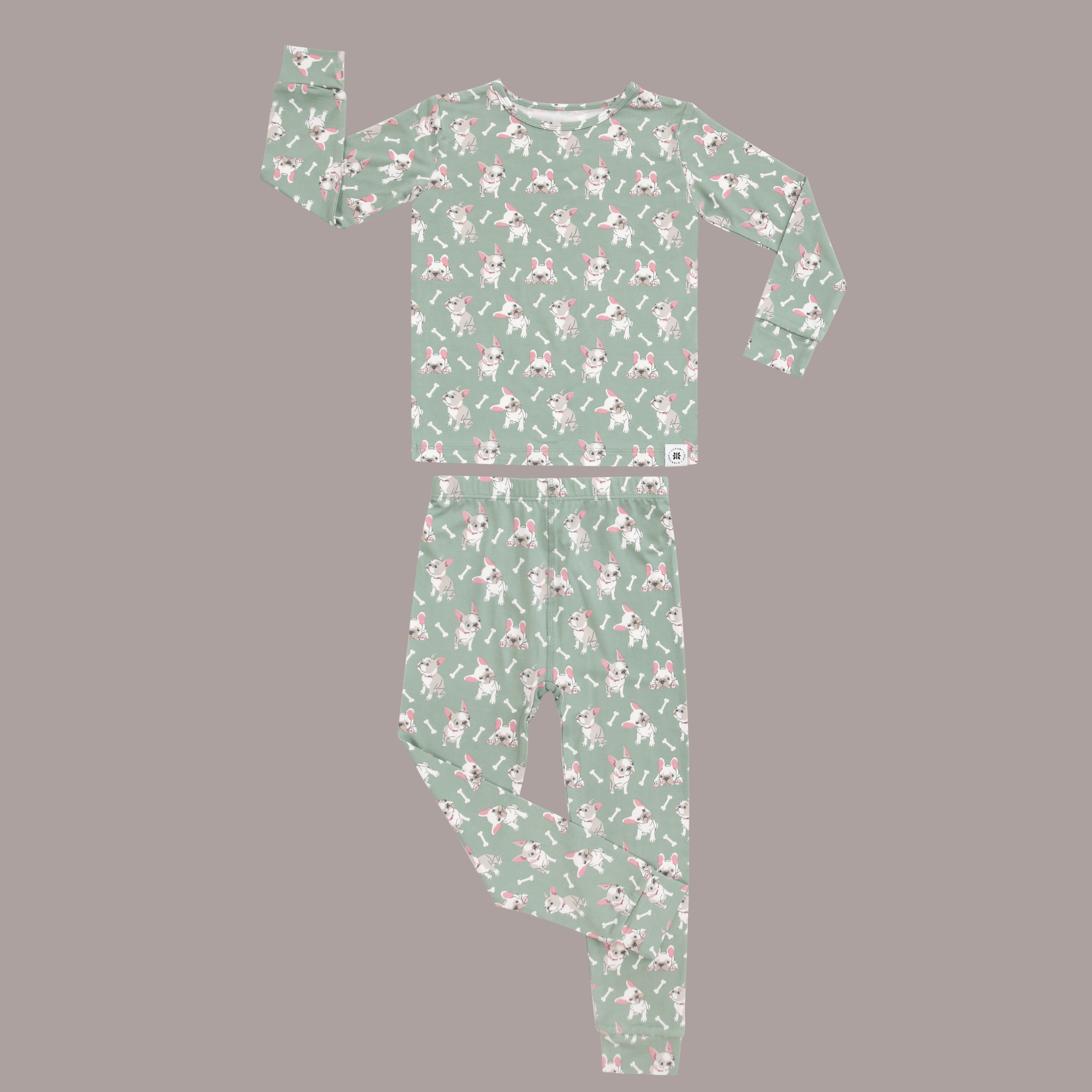 Mint green big kid two-piece pajama set with long sleeves and rabbit pattern