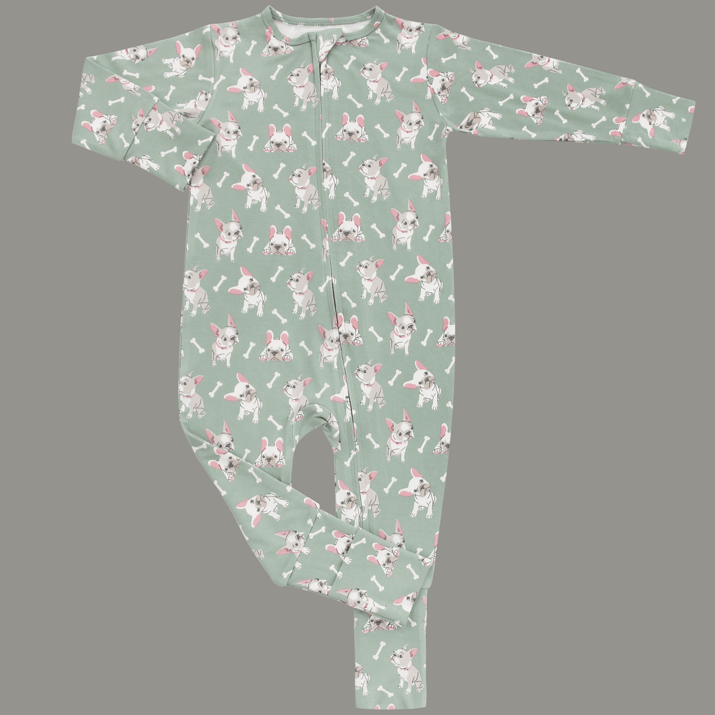 Ruff and Stuff mint animal-print convertible romper with long sleeves and front opening