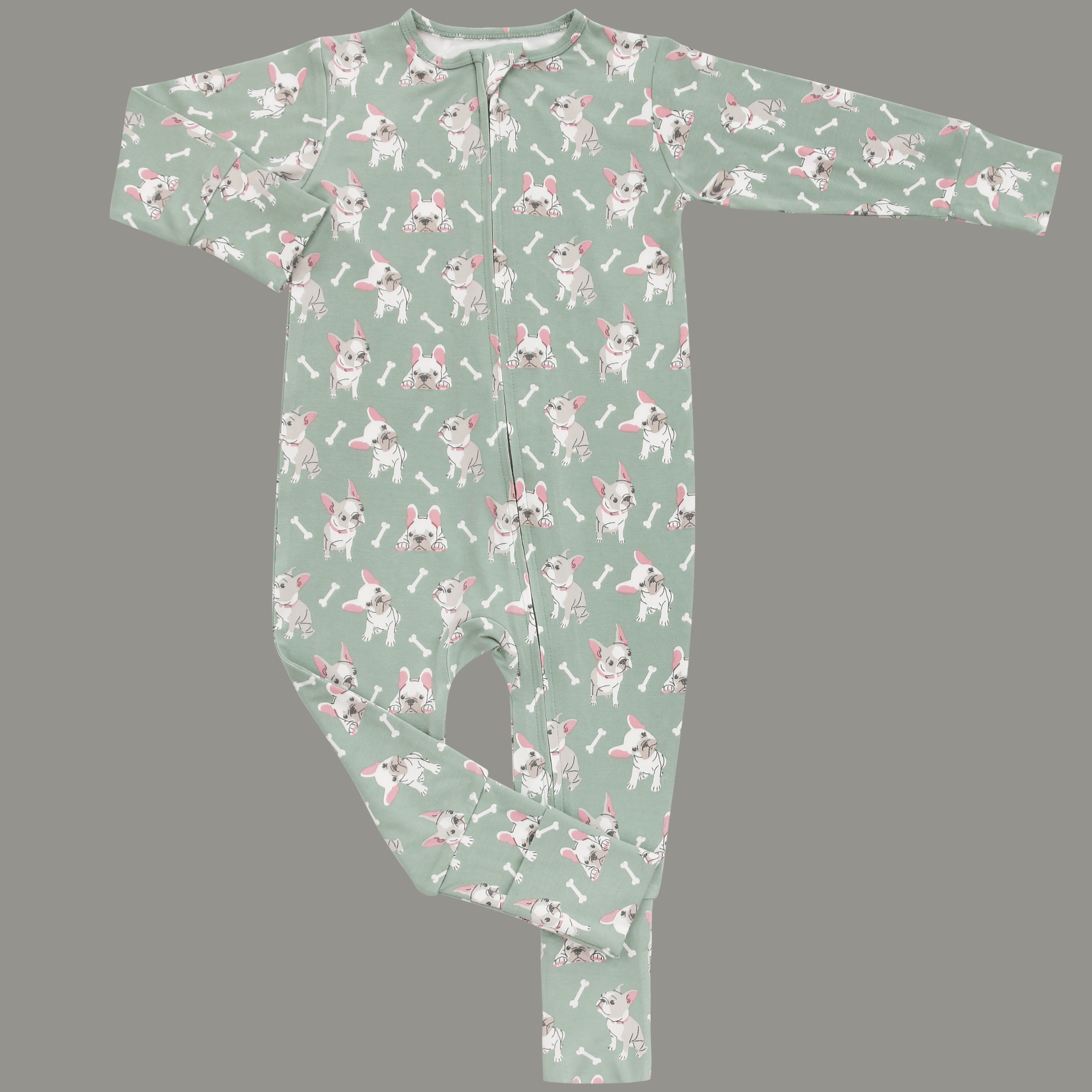 Ruff and Stuff mint animal-print convertible romper with long sleeves and front opening