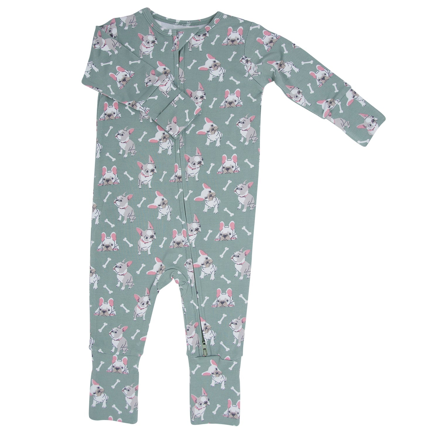 Ruff and Stuff mint animal-print convertible romper with long sleeves and full footed legs