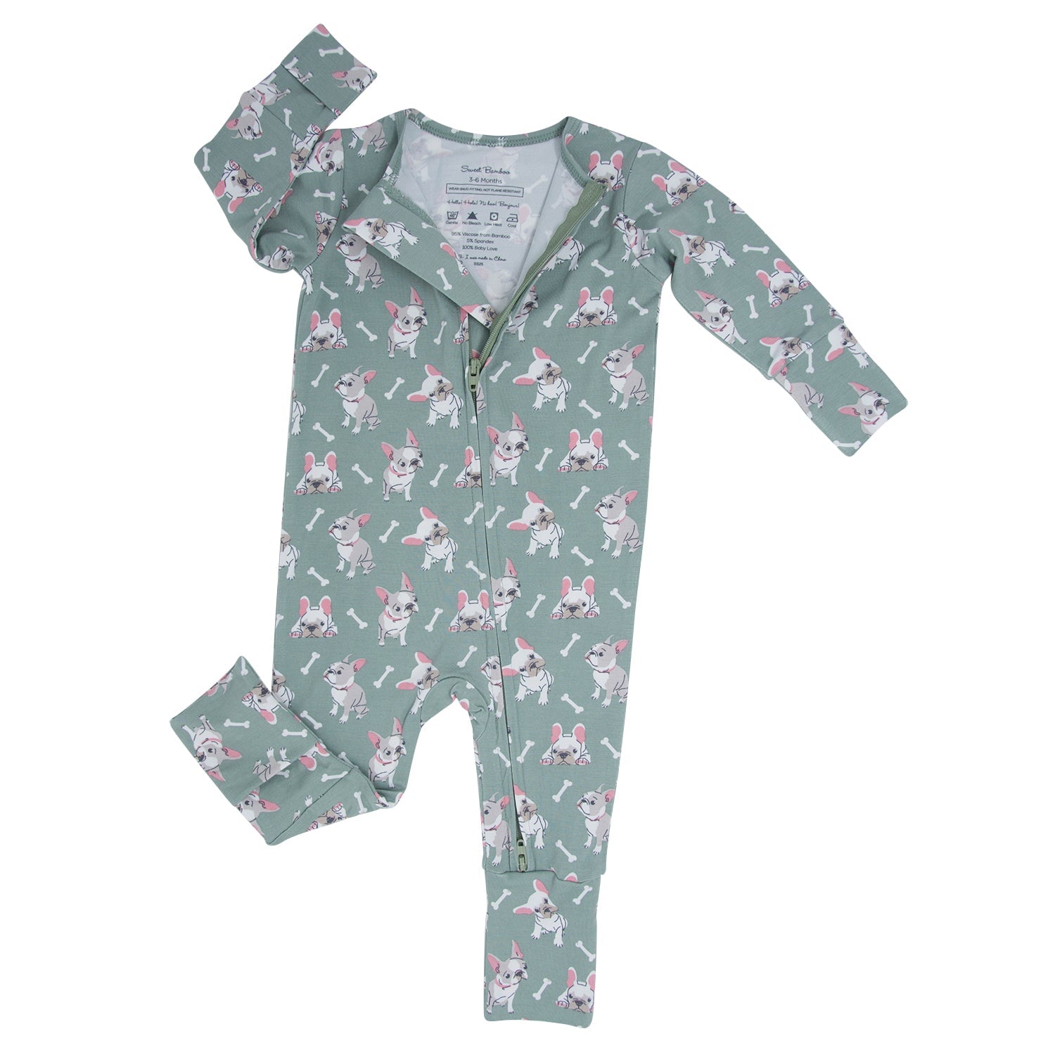 Ruff and Stuff mint animal-print convertible romper with long sleeves and front placket