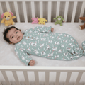 Mint green animal-print knotted baby gown, long sleeves, front knot detail