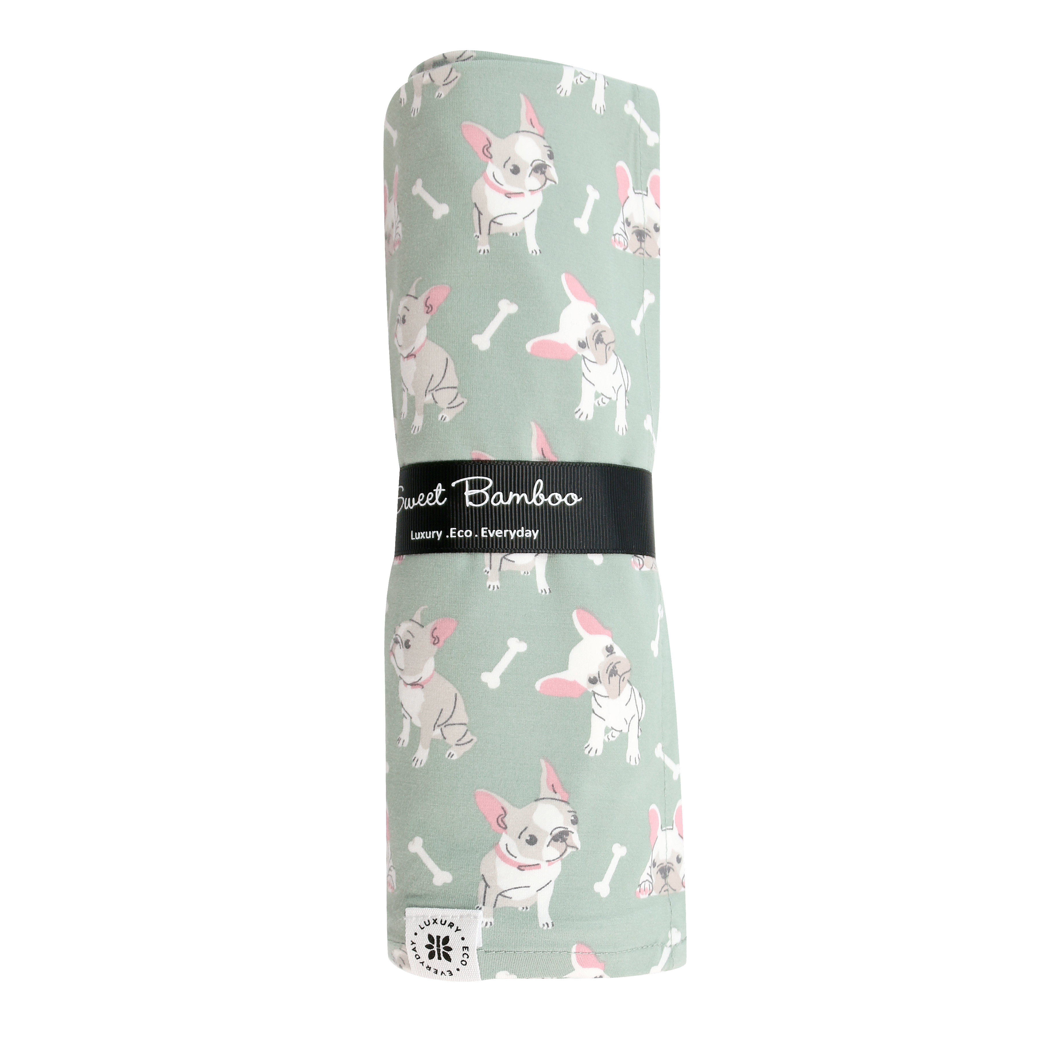 Ruff and Stuff swaddle blanket, mint green with puppy and bone pattern