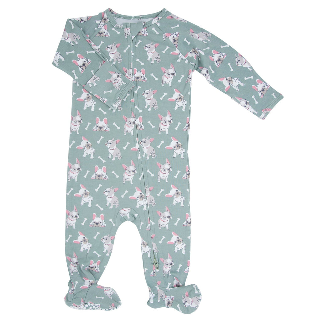 Sage green bunny-pattern long-sleeve footie with footed hems