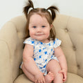 Ruffle baby dress and bloomer set, white with blue whale print