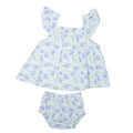 Girls ruffle dress with matching bloomer set, lilac and white floral print