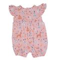 Pink animal print ruffle romper with short flutter sleeves for girl