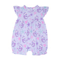 Lavender ruffle romper with flutter sleeves and mermaid, starfish print