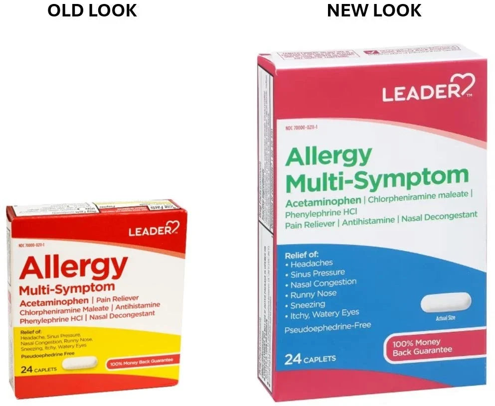Leader Allergy Multi-Symptom Relief Pain Reliever & Antihistamine (24 Caplets)