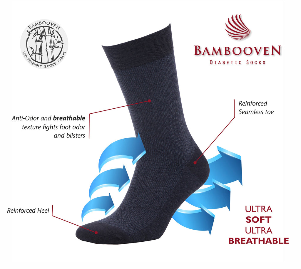 Single bamboo dress sock, dark navy with reinforced heel and seam features