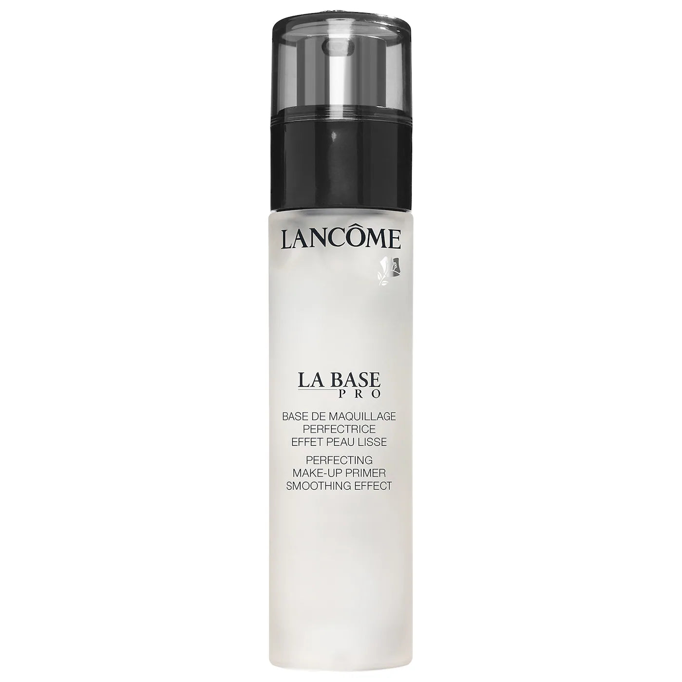 Lancôme La Base Pro makeup primer bottle with black cap, frosted white finish