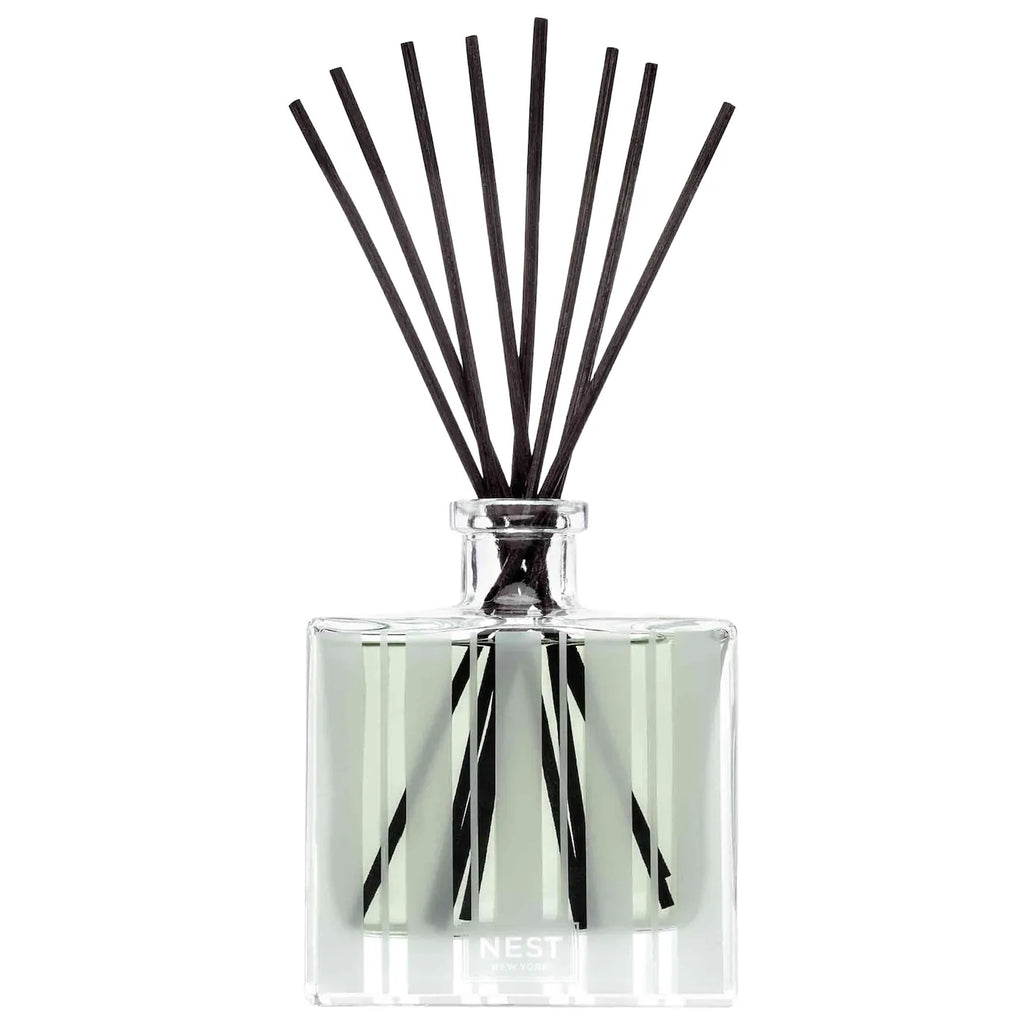 Square clear glass reed diffuser bottle with dark reeds