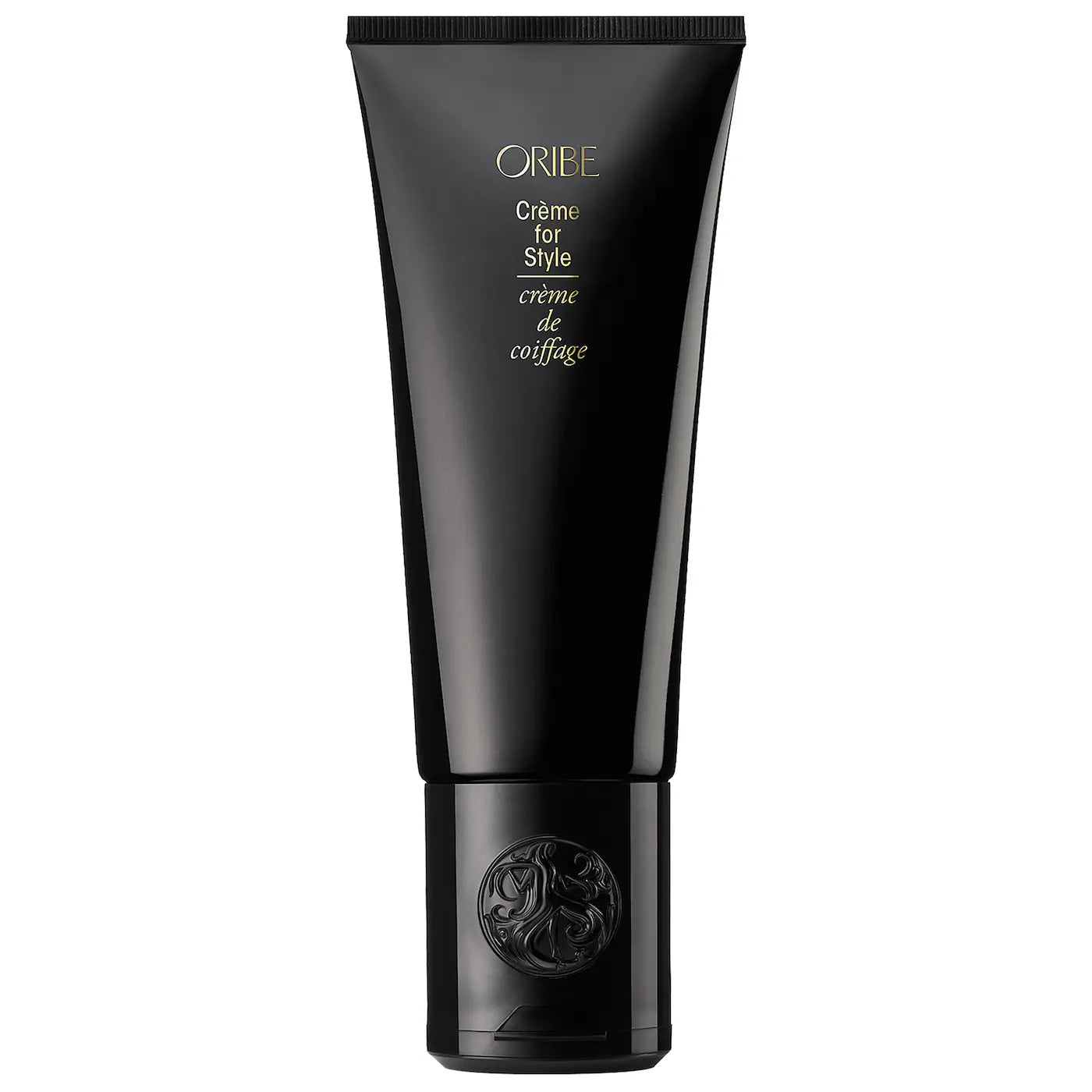 Oribe Crème For Style styling cream tube with embossed emblem on base
