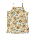 Girls sunflower camisole with spaghetti straps, yellow and blue floral print