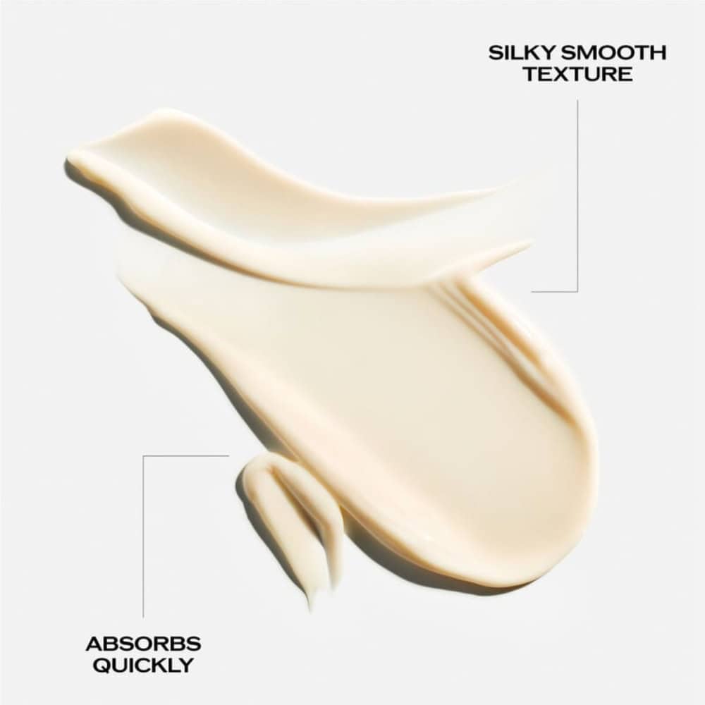 Wrinkle smoothing cream silky smooth texture swatch labeled absorbs quickly