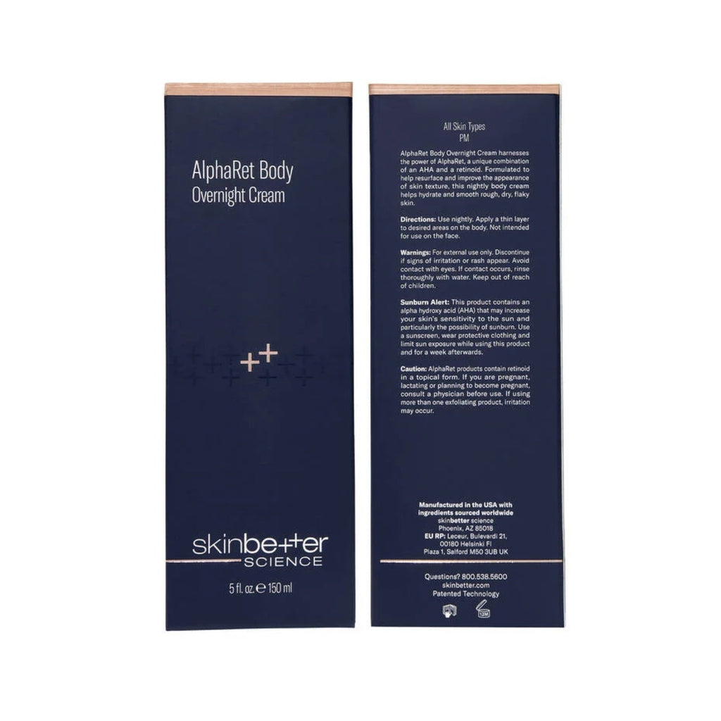 Overnight body cream boxes, dark blue with gold and white text panels