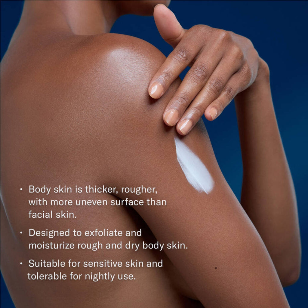 Body cream applied to an arm with a white lotion streak