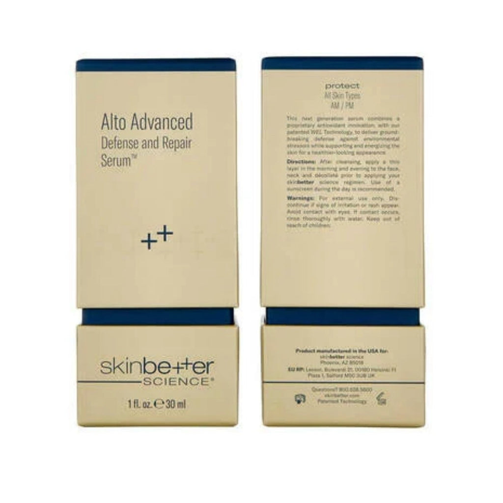 Skinbetter Alto serum packaging boxes, front and back views