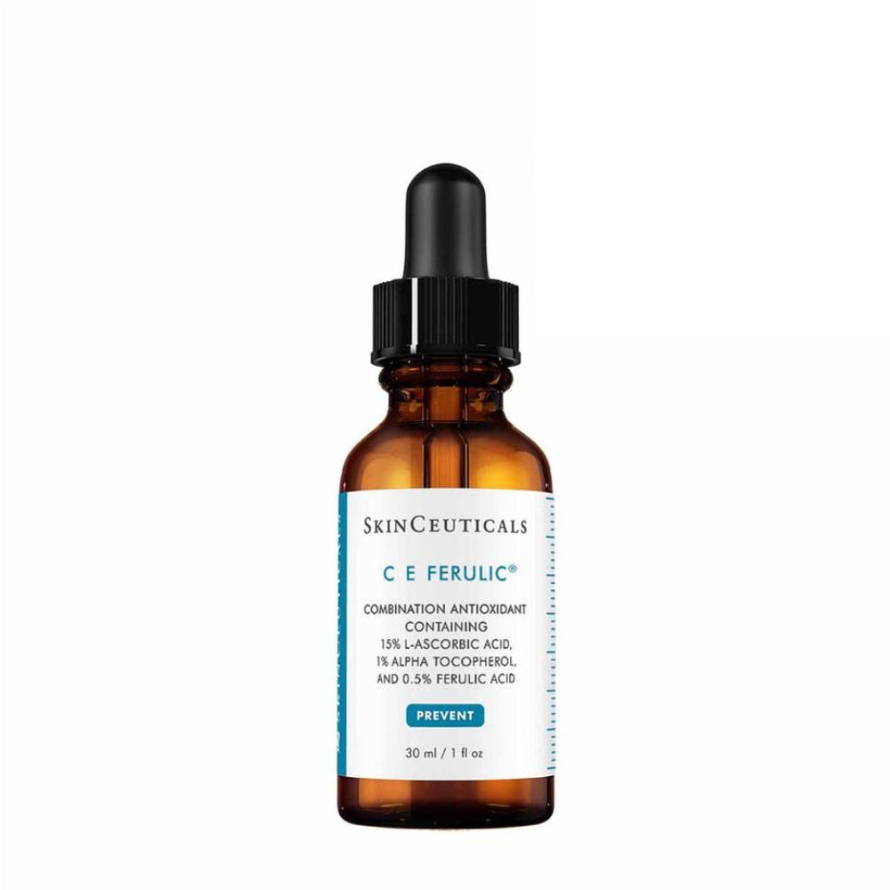 SkinCeuticals C E Ferulic serum bottle, amber glass with black dropper