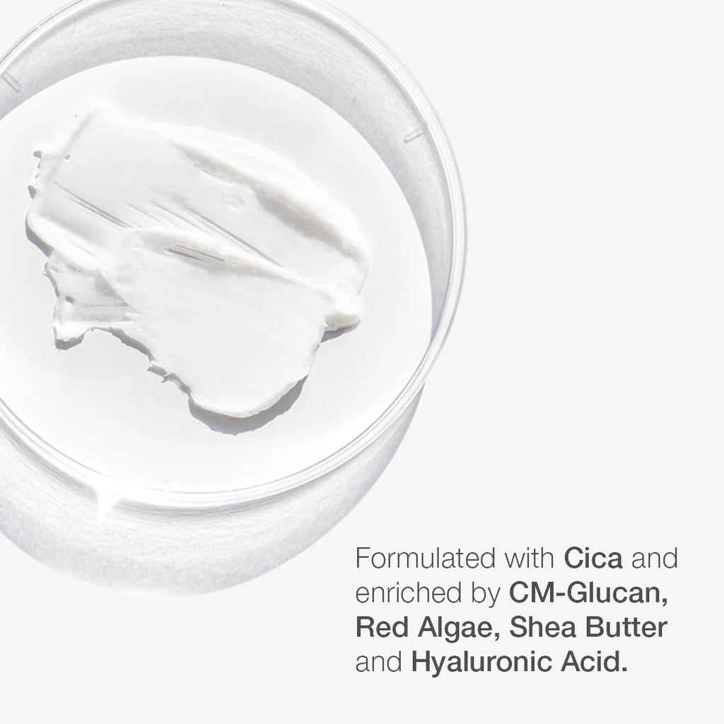 Cica balm cream in clear jar with thick white swatch