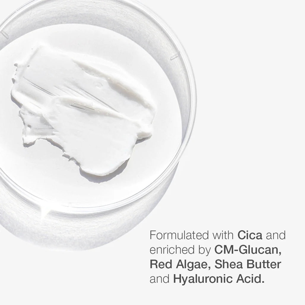 Cica balm cream in clear jar with thick white swatch