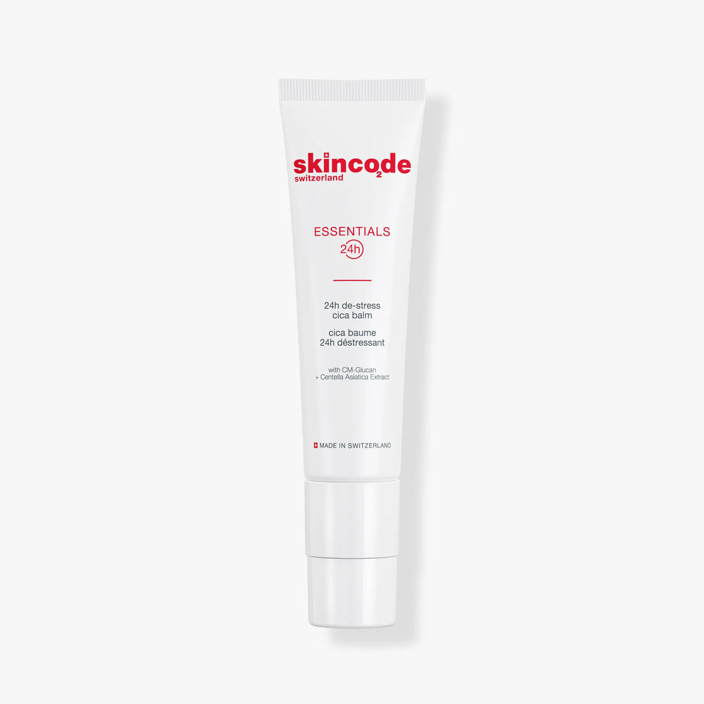 Skincare cica balm tube, white with red skincode Essentials 24h branding