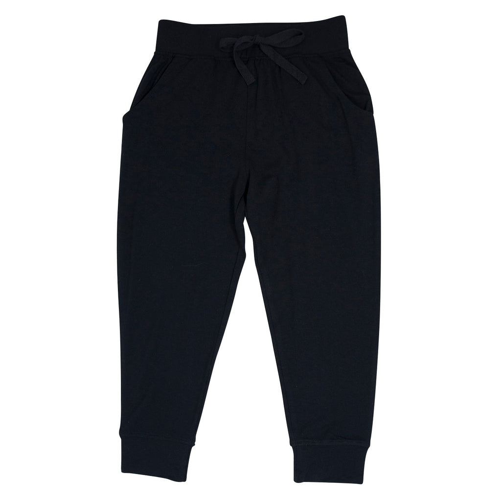 Boys' dark casual slacker pants with drawstring waistband and cuffed ankle hems