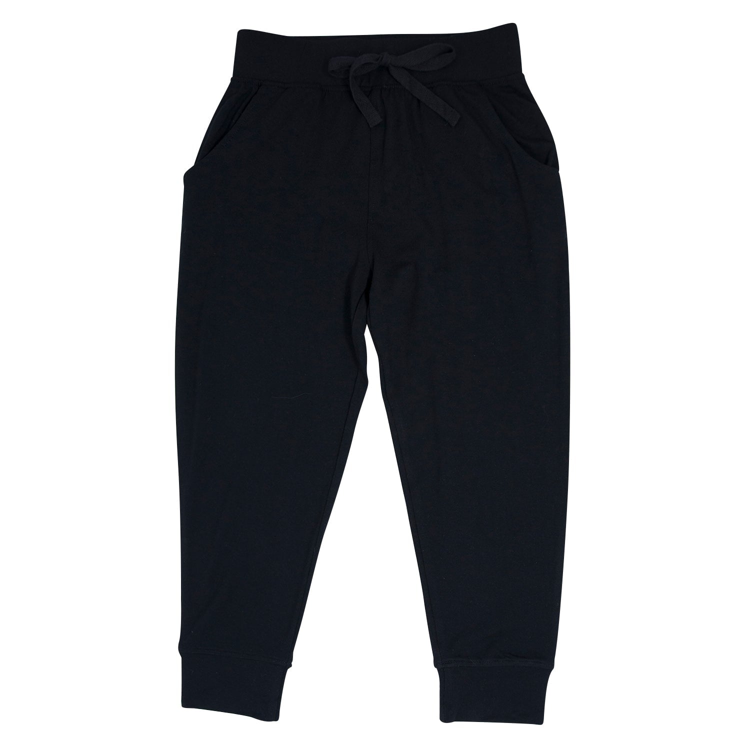 Boys' dark casual slacker pants with drawstring waistband and cuffed ankle hems