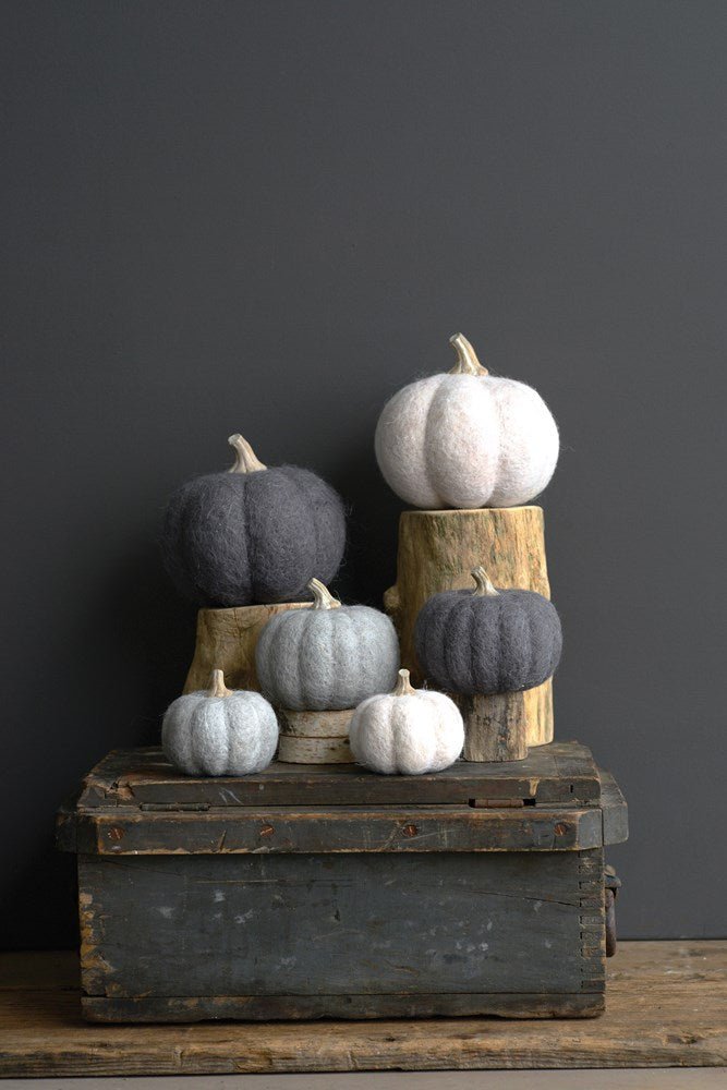 Small Felted Pumpkin in Grey Tones Fall Decor