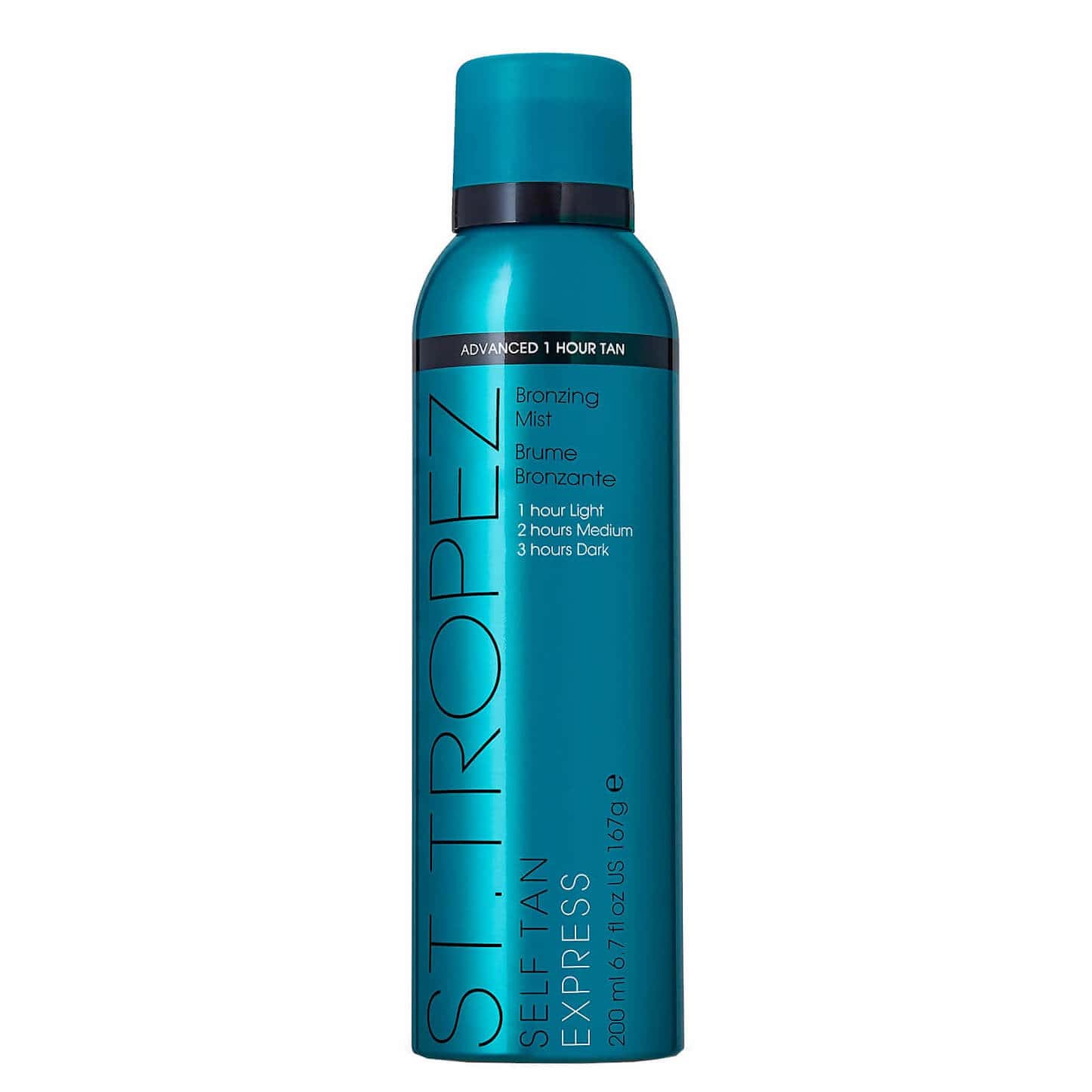 Self tan bronzing mist bottle, teal with teal cap, 200 ml