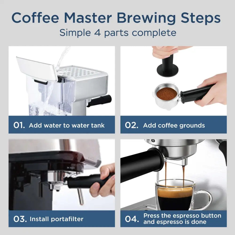 Stainless Steel 20 Bar Espresso Machine with Milk Frother