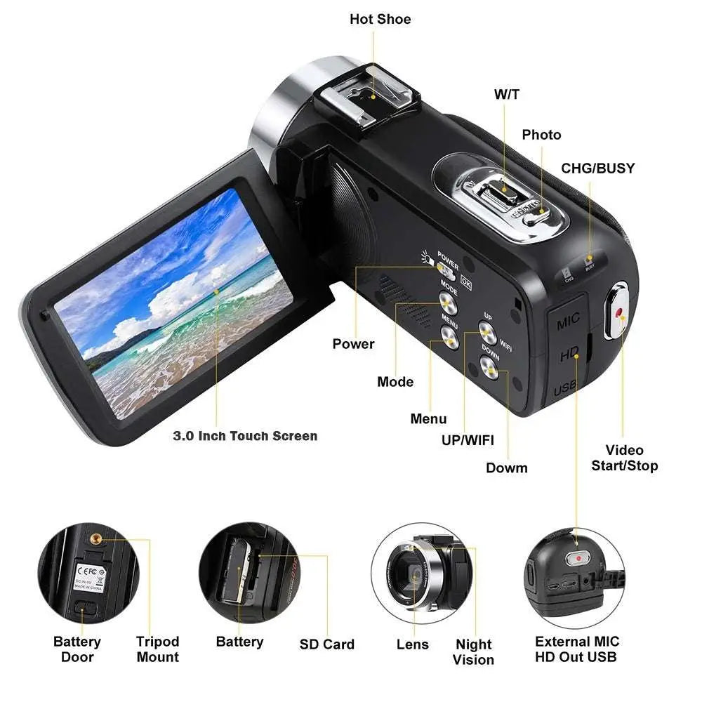 Standard Black English 2.7K HD Digital Camcorder DV06S